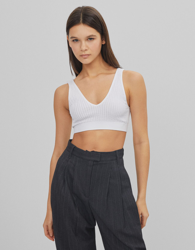 Bershka Top Textura Tirantes Mujer S Blanco precio