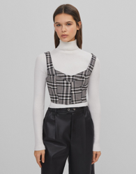 Bershka Top Cropped Cuadros Mujer S Gris características
