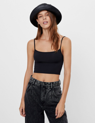 Bershka Top Cropped De Tirantes Mujer S Negro en oferta