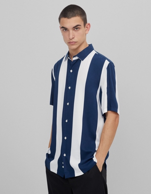 Bershka Camisa De Rayas Hombre Xs Marino