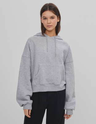Bershka Sudadera Capucha Bolsillo Mujer S Gris