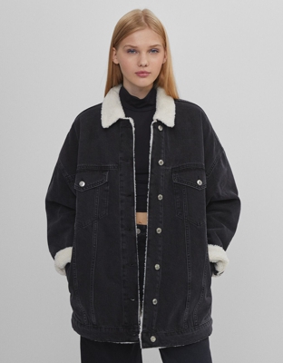 Bershka Cazadora Denim Oversize Mujer M Negro