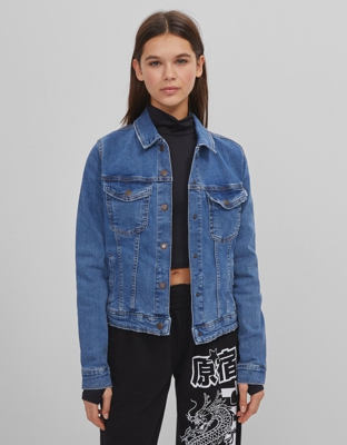 Bershka Cazadora Denim Mujer S Azul