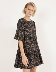 Bershka Vestido Babydoll De Flores Mujer M Morado en oferta