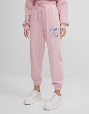 Bershka Pantalón Jogger Print Mujer S Rosa