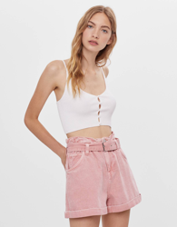Bershka Short Paperbag Con Cinturón Mujer 40 Rosa en oferta