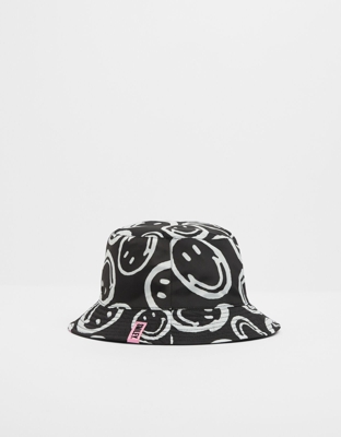 Bershka Sombrero Bucket Smiley Hombre Negro