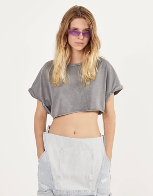 Bershka Camiseta Super Cropped Mujer M Gris