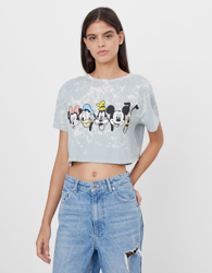 Bershka Camiseta Mickey Con Acid Wash Mujer S Gris en oferta