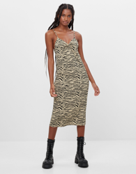 Bershka Vestido Midi Lencero Mujer Xs Piedra en oferta