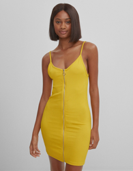 Bershka Vestido Con Cremallera Mujer M Mostaza en oferta