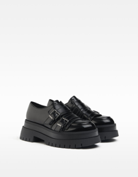 Bershka Zapato Plano Plataforma Xl Con Hebillas Mujer 35 Negro precio