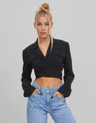Bershka Blazer Cropped Rayas Mujer L Negro precio