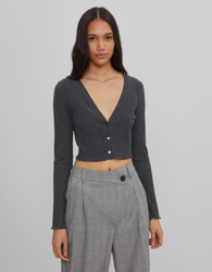 Bershka Chaqueta Fina Botones Mujer S Gris precio