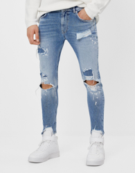 Bershka Jeans Skinny Rotos Hombre 42 Azul características