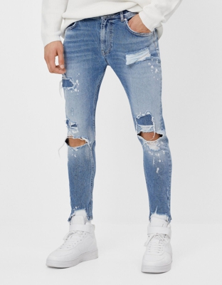 Bershka Jeans Skinny Rotos Hombre 42 Azul