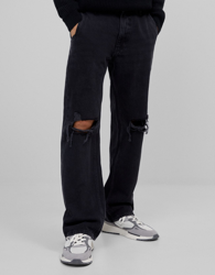 Bershka Jeans 90'S Rotos Hombre 36 Negro en oferta
