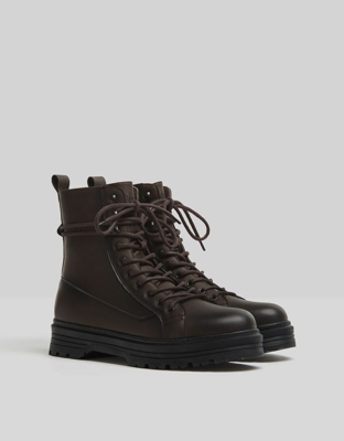 Bershka Botas Acordonadas Suela Track Hombre 44 Marrón