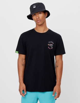 Bershka Camiseta Print Aliens Hombre L Negro