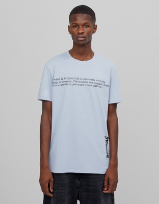 Bershka Camiseta Print Manga Corta Hombre M Azul Claro
