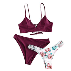 ZAFUL - Bikini de dos piezas con sujetador ajustable en la espalda push-up, triangular, bañador con diseño de flores Cenefa roja L en oferta