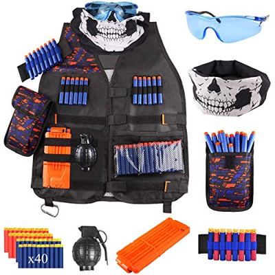 FUQUN Kit de Chaleco Táctico para Niños para Pistolas Nerf Serie N-Strike, Balas de Dardos de Recarga, Bolsa de Dardos, Clips de Recarga, Máscara Táct