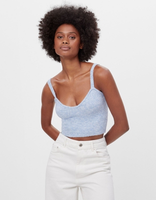 Bershka Top Tirantes Mujer L Azul Claro