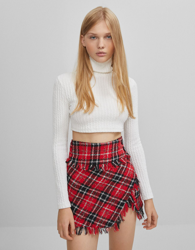 Bershka Falda Cuadros Desflecada Mujer M Rojo características