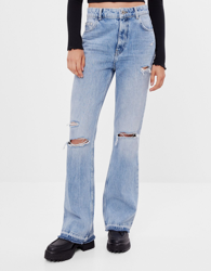 Bershka Jeans Flare Rotos Mujer 36 Azul Lavado en oferta
