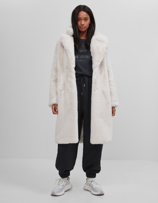 Bershka Abrigo Largo Efecto Pelo Mujer Xs Crudo