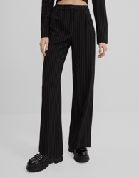 Bershka Pantalón Wide Leg Mujer 32 Negro en oferta