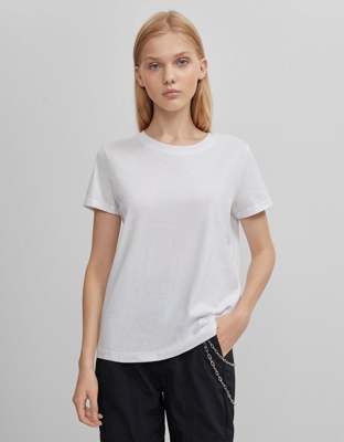 Bershka Camiseta Con Manga Corta Mujer M Blanco Roto