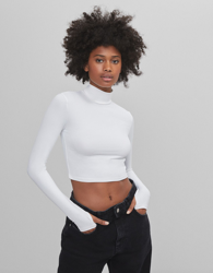 Bershka Camiseta De Manga Larga Mujer M Blanco en oferta