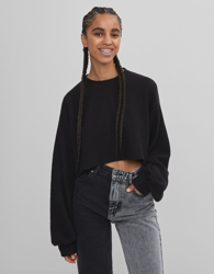 Bershka Jersey Cropped Rib Mujer M Negro características