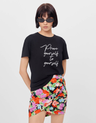 Bershka Camiseta Con Estampado Mujer Xs Negro precio
