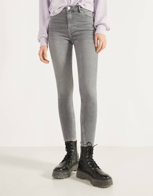 Bershka Jeans Skinny High Waist Mujer 36 Gris