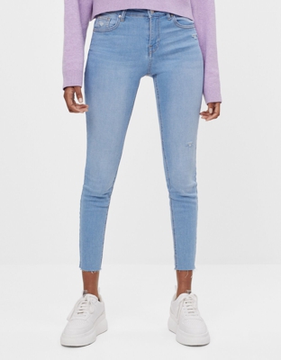 Bershka Jeans Push Up Mid Waist Mujer 32 Azul Claro