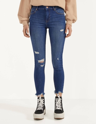Bershka Jeans Skinny Low Waist Mujer 34 Azul