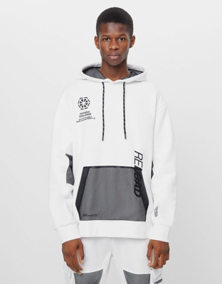 Bershka Sudadera Rejilla Capucha Hombre S Blanco