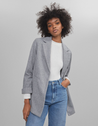 Bershka Abrigo Corto Recto Mujer Xs Gris precio