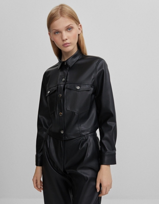 Bershka Camisa Efecto Piel Mujer M Negro