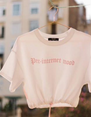 Bershka Camiseta De Felpa Con Estampado Mujer Xs Blanco