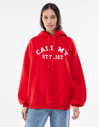 Bershka Sudadera Capucha Varsity Print Mujer Xs Rojo en oferta