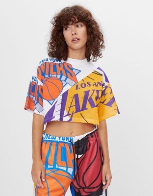 Bershka Camiseta Cropped Nba Mujer M Blanco Roto