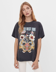 Bershka Camiseta Oversize Print Mujer M Negro precio