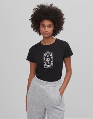 Bershka Camiseta Print Manga Corta Mujer Xs Negro