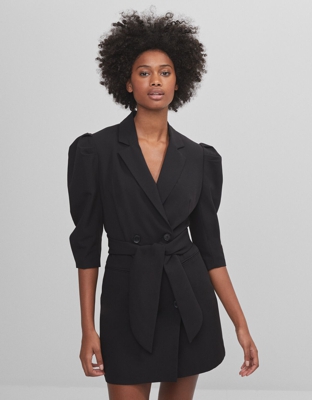 Bershka Vestido Blazer Con Manga Volumen Mujer L Negro