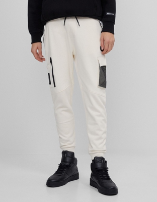 Bershka Pantalón Felpa Cargo Rejilla Hombre M Crudo