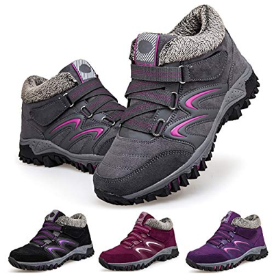 Camfosy Botas de Senderismo para Mujer, Botas Cortas de Invierno, Forro de Piel, Botas de Nieve cálidas, Botas de Ante con Cordones, para Exteriores, 