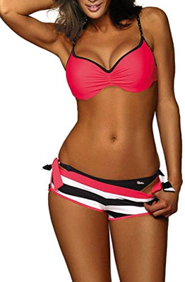 CheChury Conjuntos De Bikini Sexy Mujer Trajes De Baño De Tres Piezas Cuello Halter Tirantes con Bañador Natacion Shorts Bano Braga Thong Bikini Bikin